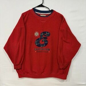 VTG EXP Expedition Sweatshirt Mens L‎ Red Embroidered 90s Hong Kong Made